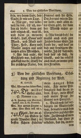 694-700, 3) Von der goettlichen Vorsehung, Erhaltung und Regierung der Welt