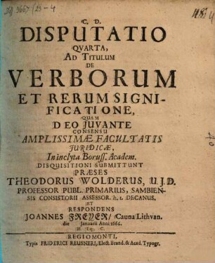 Disputatio Quarta, Ad Titulum De Verborum Et Rerum Significatione