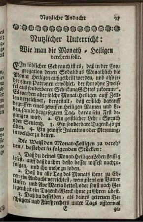 Nutzlicher Unterricht: Wie man die Monath-Heiligen verehren solle.