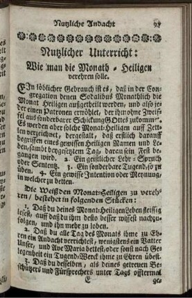 Nutzlicher Unterricht: Wie man die Monath-Heiligen verehren solle.