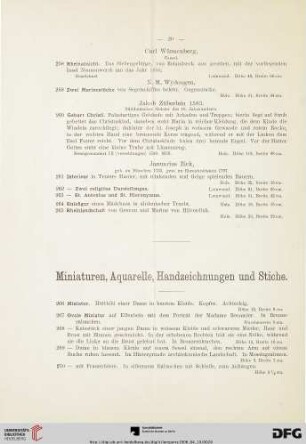 Miniaturen, Aquarelle, Handzeichnungen und Stiche (Nr. 266-370)