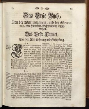 Das Erste Capitel, von der Welt Ursprung und Schöpfung.