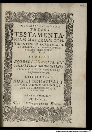 Theses Testamentariam Materiam Continentes