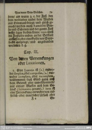 Cap. III. [Cap. IV.] Von denen Verrenckungen oder Luxationen