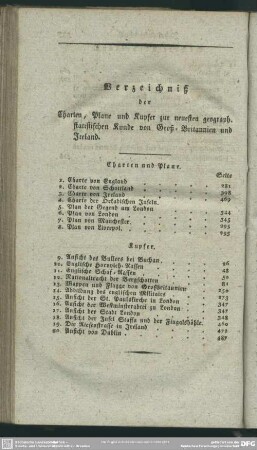 Verzeichniß der Charten, Plane und Kupfer zur neuesten geograph. statistischen Kunde von Groß-Britannien und Ireland