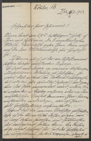 Brief an Ludwig Strecker  und B. Schott's Söhne : 05.06.1903