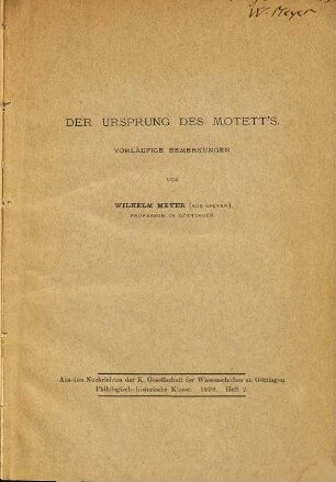 Der Ursprung des Motett's : Vorläufige Bemerkungen