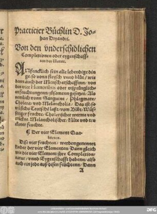 Von den vnderschidlichen Complexionen oder eygenschafften der Natur.
