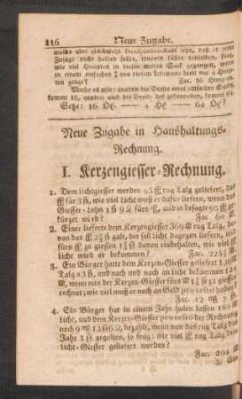 Neue Zugabe in Haushaltungs-Rechnung
