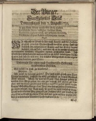 Funffzehntes Stück Donnerstages den 7. Augusti 1732.
