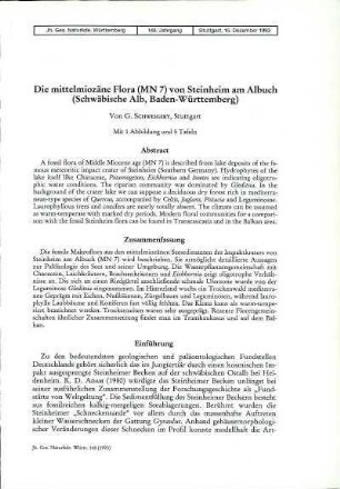 Die mittelmiozäne Flora (MN 7) von Steinheim am Albuch (Schwäbische Alb, Baden-Württemberg)