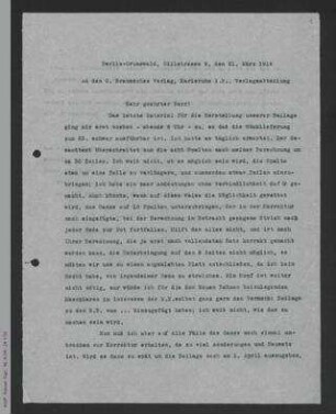 Brief von Helene Lange an die G. Braun Hofbuchhandlung