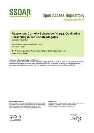 Rezension: Cornelia Schweppe (Hrsg.): Qualitative Forschung in der Sozialpädagogik