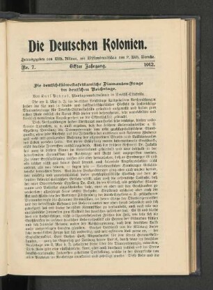 Die deutsch-südwestafrikanische Diamanten-frage im deutschen Reichstage.