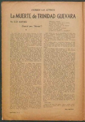La Muerte de Trinidad Guevara : Escriben las actrices - (Especial para "Máscara")
