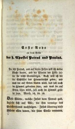 Ermahnungsreden auf hohe Festtage und heilige Zeiten als: Weihnachten, Charfreitag, Ostern, Pfingsten, Kirchweihfest, 10. Sechs verschiedene Ermahnungsreden an dem Feste der heiligen Apostel Petrus und Paulus