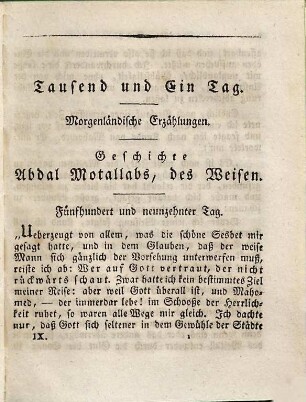 Tausend und ein Tag : morgenländische Erzählungen aus dem Persischen, Türkischen und Arabischen nach Petis de la Croix ..., 9