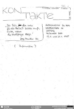 1989,Jan.: Kontakte : Informations-Rundbrief des Jugendpfarramts Leipzig