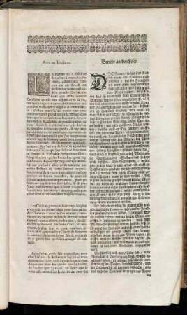 Avis au Lecteur. = Bericht an den Leser.