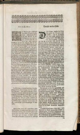 Avis au Lecteur. = Bericht an den Leser.