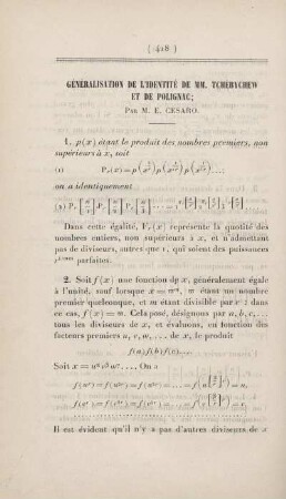 Généralisation de l'identité de MM. Tchébychew et de Polignac.