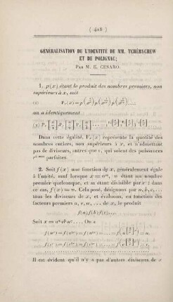 Généralisation de l'identité de MM. Tchébychew et de Polignac.