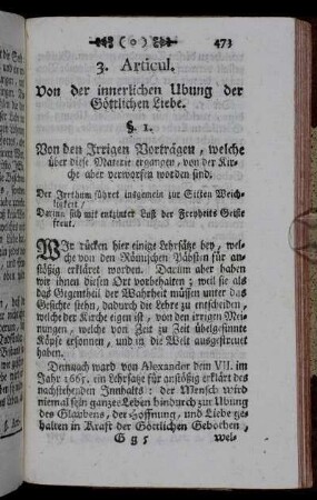3. Articul. Von der innerlichen Ubung der Göttlichen Liebe.