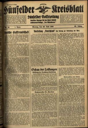 Erste Ausgabe vom Montag, den 20. Juli 1936.