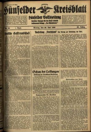 Erste Ausgabe vom Montag, den 20. Juli 1936.