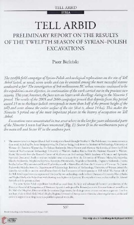 19: Tell Arbid : preliminary report on the results of the twelfth season of syrian-polish excavations