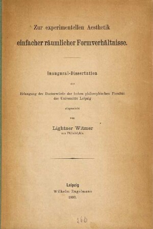 Zur experimentellen Aesthetik einfacher räumlicher Formverhältnisse