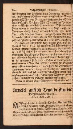 Artickel auff die Teutsche Knechte Käysers Maximiliani II.
