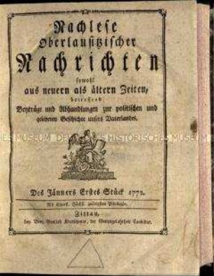 Zeitschrift zur oberlausitzer Geschichte, Jg. 1772