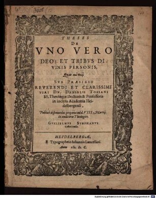 Theses de uno vero Deo, et tribus divinis personis