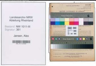 Entnazifizierung Alex Jansen , geb. 11.11.1886 (Handelsvertreter)