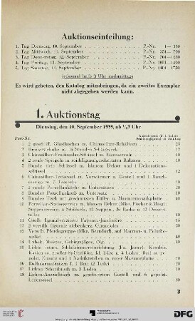 1. Auktionstag Dienstag, den 10. September 1935, ½ 3 Uhr (Nr. 1-350)