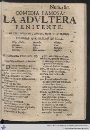 La adultera penitente : comedia famosa, Num. 286