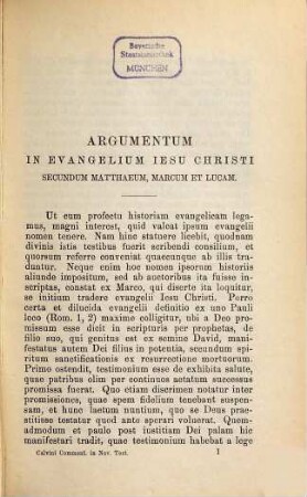 Joannis Calvini in novum testamentum commenlarii : Ex Calvini Operum collectione Brunsvigensi separatim editi. 1,1