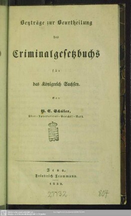 Beyträge zur Beurtheilung des Criminalgesetzbuchs für das Königreich Sachsen