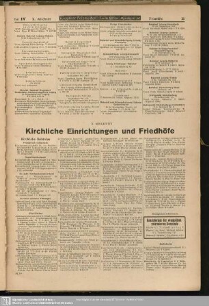 X. Abschnitt. Kirchliche Einrichtungen und Friedhöfe