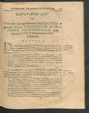 Disputatio XXIV. De Principiis Iurisprudentiae Mutuatitiis in genere ...
