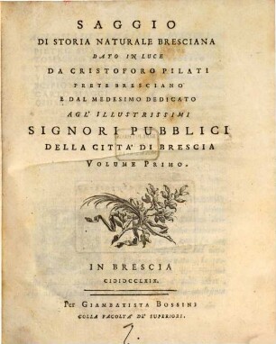 Saggio Di Storia Naturale Bresciana, 1