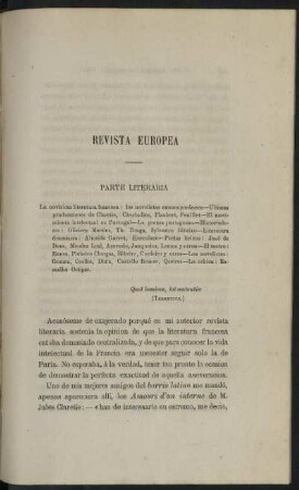 Revista Europea - Parte Literaria - La novísma literatura francesa