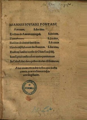 Ioannis Ioviani Pontani Amorum libri duo