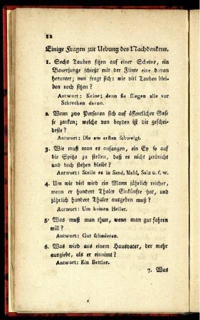 Einige Fragen zur Uebung des Nachdenkens.