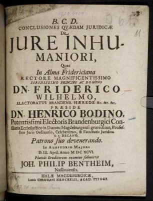 Conclusiones Quaedam Iuridicae De Iure Inhumaniori