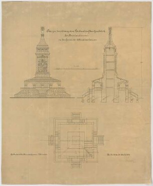 Fischer, Theodor; Berg am Starnberger See - Rottmannshöhe (Bayern); Bismarckturm - Grundriss, Ansicht, Schnitt