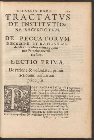 Secunda Pars. Tractatus De Institutione Sacerdotum.