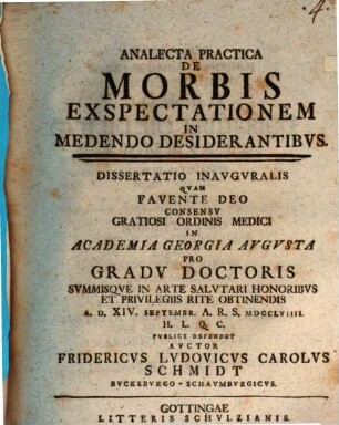 Analecta practica de morbis, exspectationem in medendo desiderantibus : Dissertatio inauguralis
