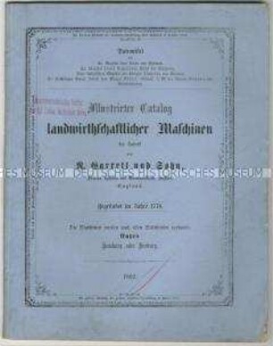 Katalog über landwirtschaftliche Maschinen von der Firma R. Garrett und Sons in England